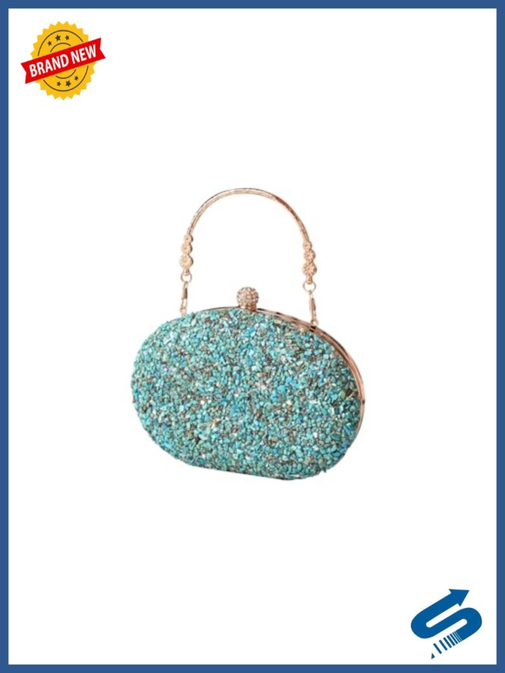 Sequin Clutch Evening Bag Faux Leather Detachable Chain Wedding Purse